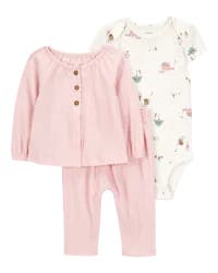 Carter's Baby 3-Piece Barn Print Little Cardigan Set - Pink/White - NB
