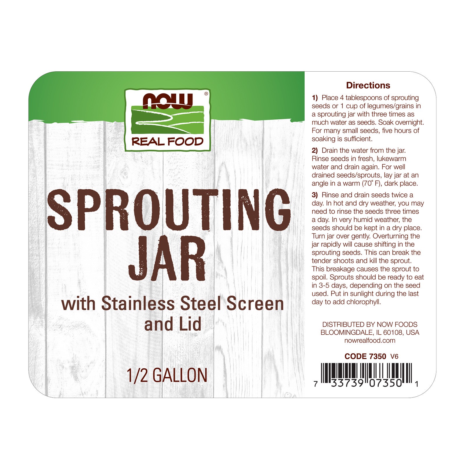 slide 2 of 3, Now Naturals Sprouting Jar - 1/2 Gallon, 1 ct