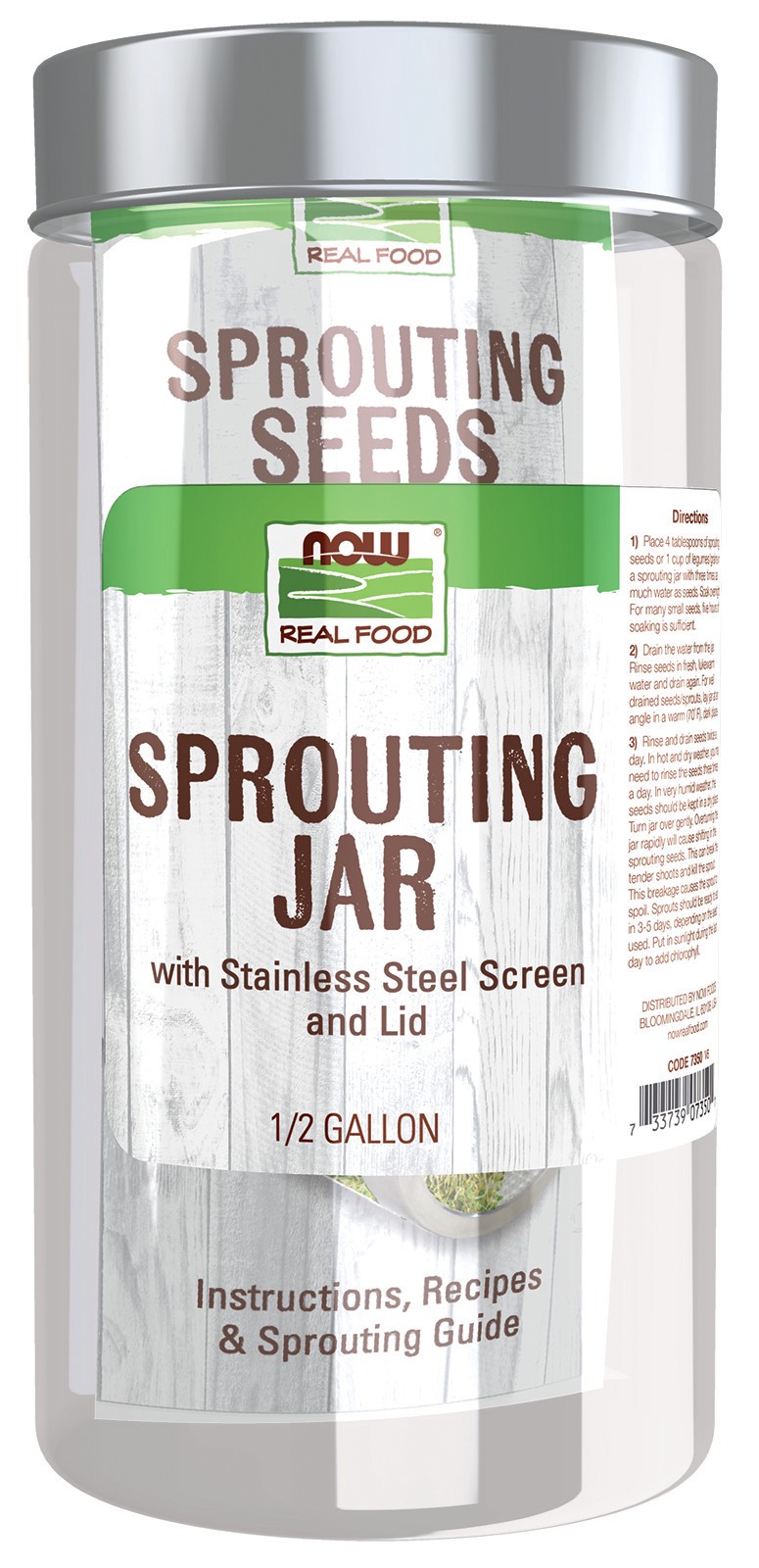 slide 1 of 3, NOW Natural Foods Sprouting Jar - 1/2 Gallon, 1/2 gal