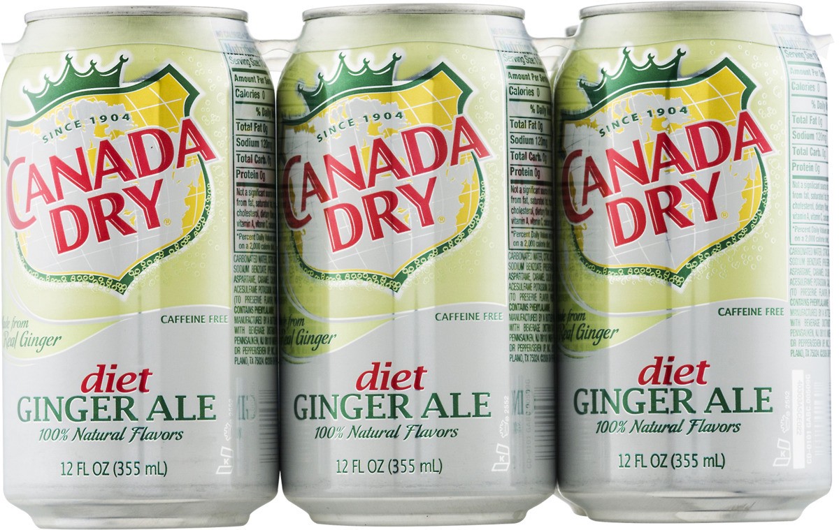 slide 9 of 9, Canada Dry Zero Sugar Ginger Ale Soda, 12 fl oz cans, 6 pack, 6 ct; 12 fl oz