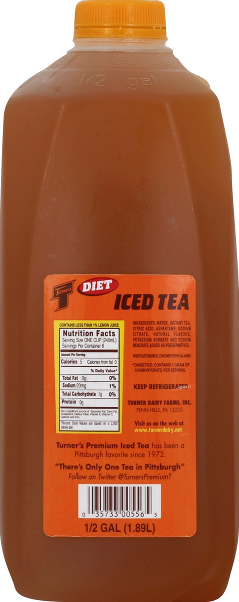 slide 2 of 4, Turner's Iced Tea, Lemon Flavored, Diet - 1/2 gal, 1/2 gal