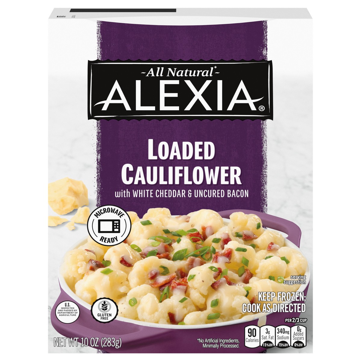 slide 1 of 5, Alexia Loaded Cauliflower with White Cheddar and Bacon, Frozen Cauliflower Side, 10 oz., 10 oz