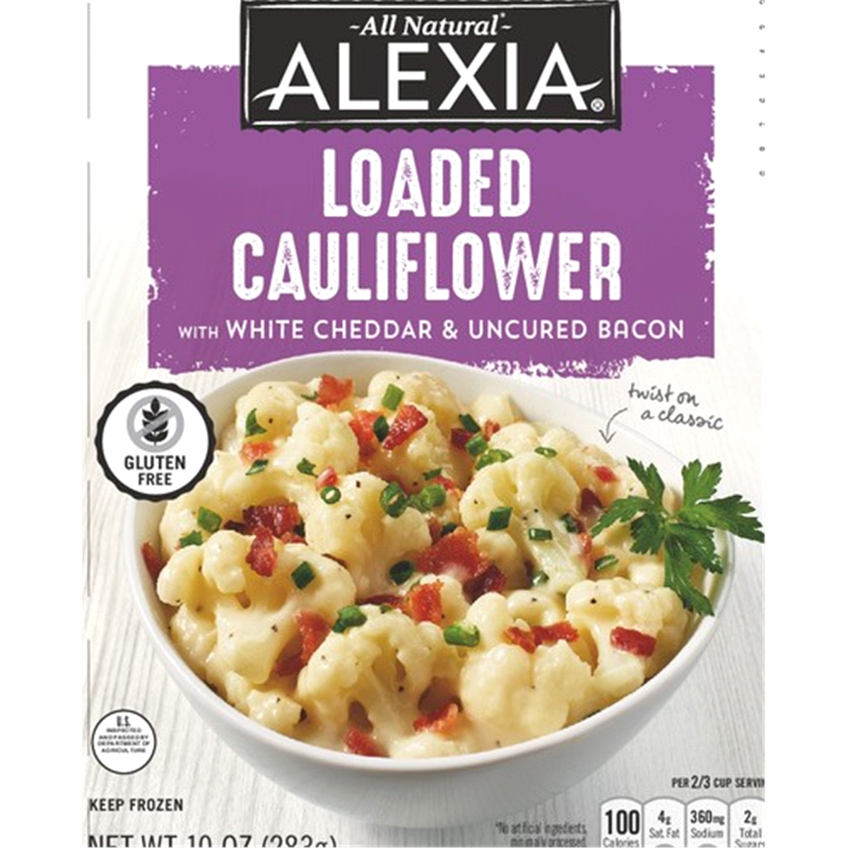 slide 1 of 1, Alexia All Natural Loaded Cauliflower With White Cheddar & Uncured Bacon, 10 oz