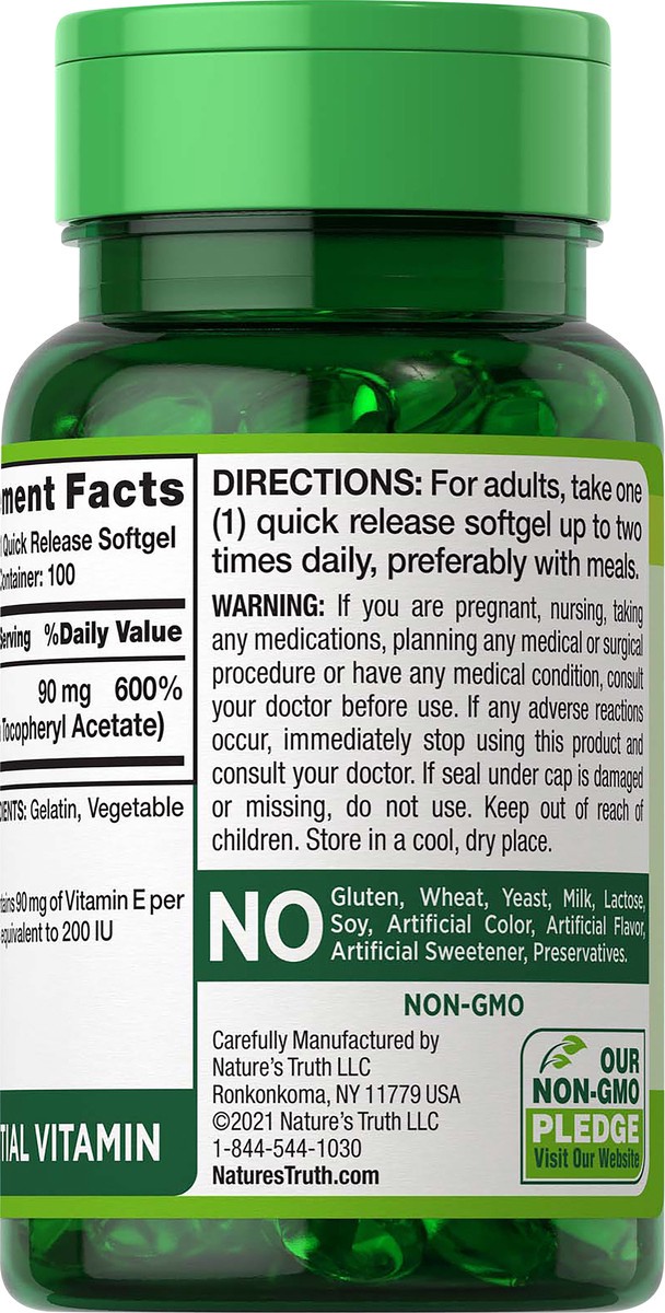 slide 2 of 5, Nature's Truth Vit E Alpha Softgel 200Iu, 100 ct