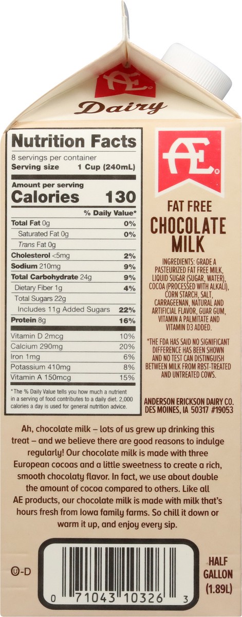 slide 9 of 9, Anderson Erickson Dairy Fat Free Chocolate Milk 0.5 gal, 1/2 gal