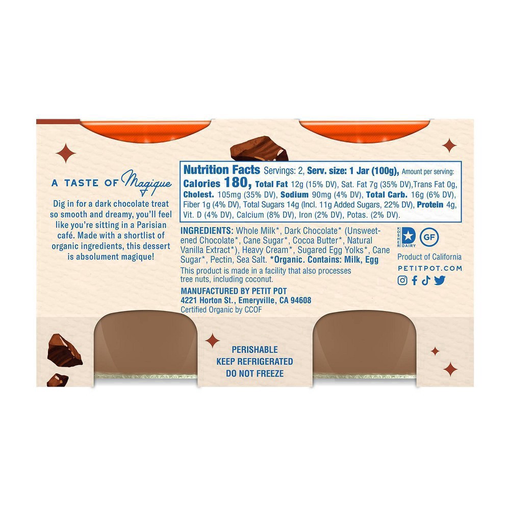 slide 9 of 61, Petit Pot Organic & Creamy Dark Chocolate French Dessert 2 - 4 oz Pots, 2 ct