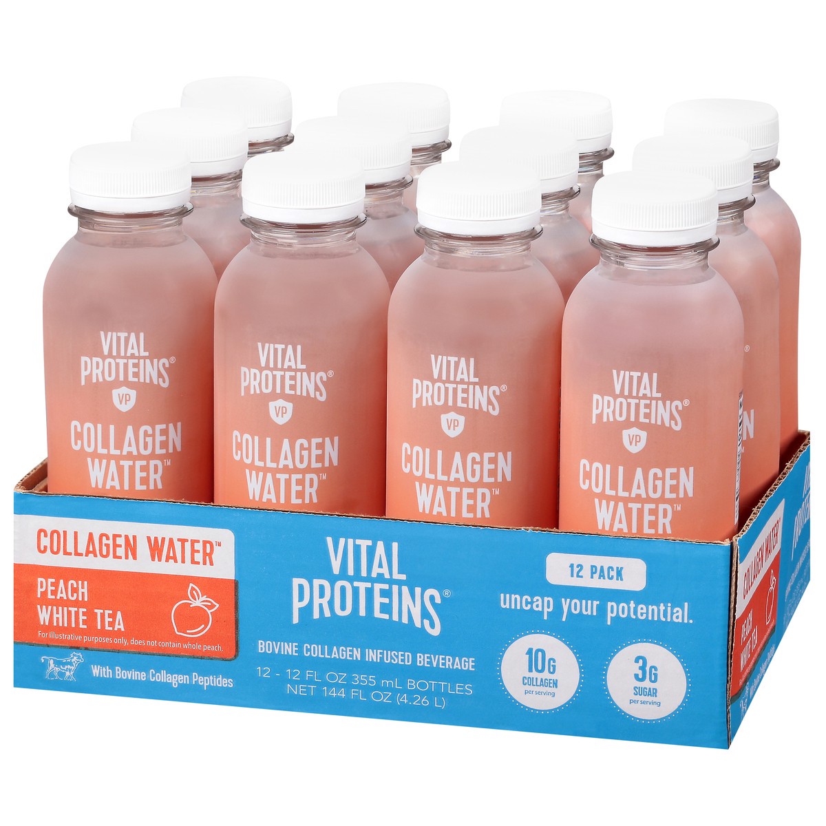 slide 11 of 11, Vital Proteins Peach White Tea Collagen Water 12-12 fl oz Bottles, 12 ct