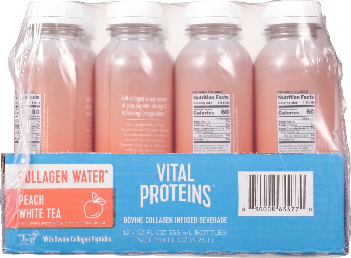 slide 8 of 11, Vital Proteins Peach White Tea Collagen Water 12-12 fl oz Bottles, 12 ct