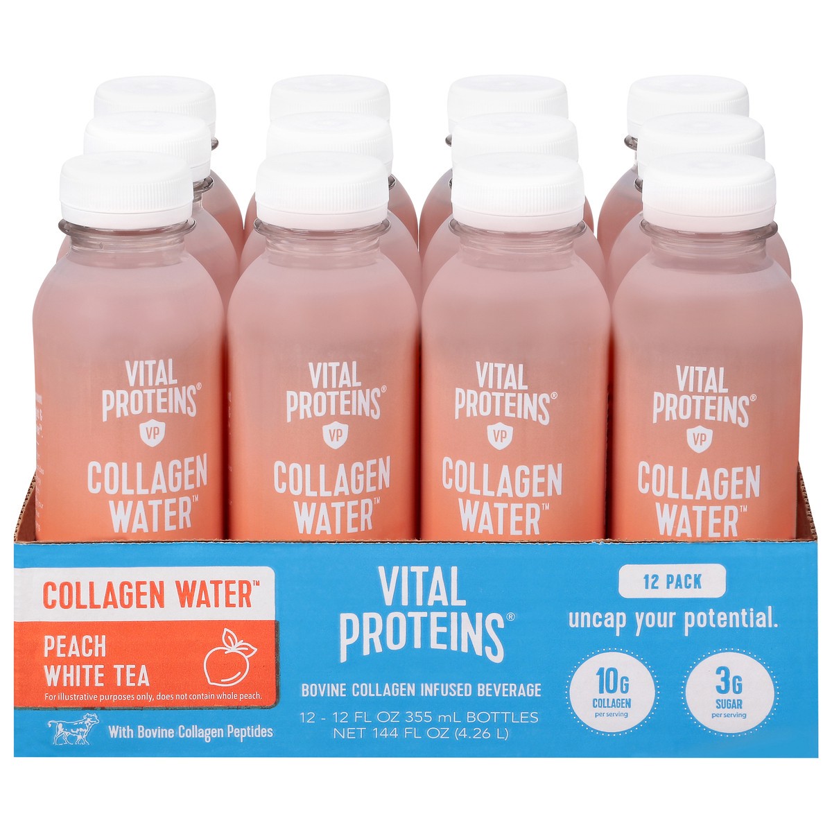 slide 1 of 11, Vital Proteins Peach White Tea Collagen Water 12-12 fl oz Bottles, 12 ct