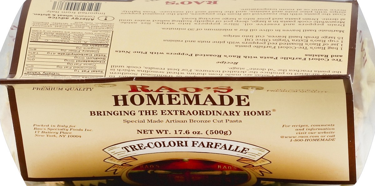 slide 2 of 3, Rao's Homemade Homemade Farfalle, Tre-Colori, 17.6 oz