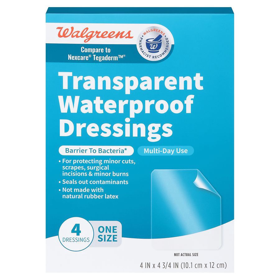 slide 1 of 5, Walgreens Transparent Waterproof Dressings, 4 ct