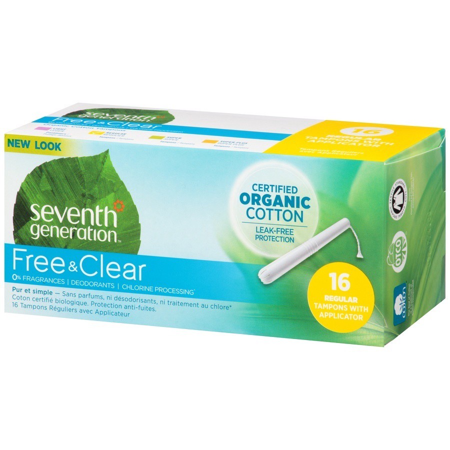 slide 3 of 6, Seventh Generation Free Clear Regular Tampons With Applicator, 16 ct