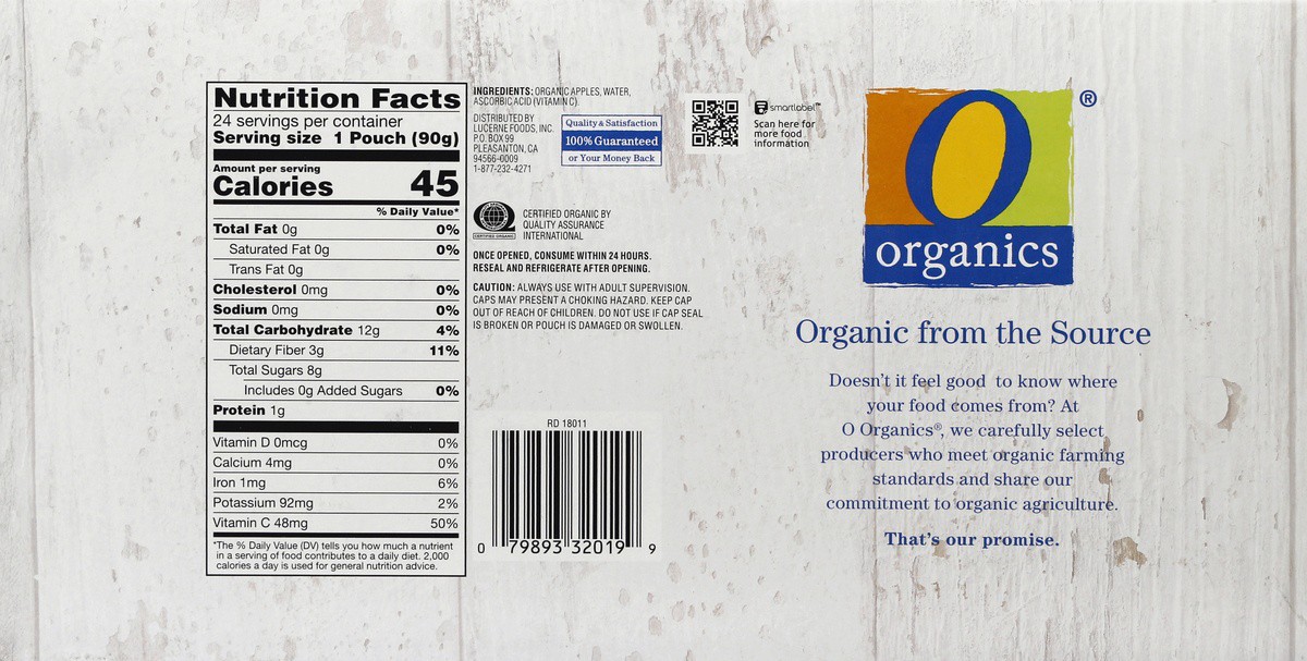 slide 7 of 7, O Organics Applesauce Unsweetened Pouch Fmly Pk, 24 ct; 3.17 oz