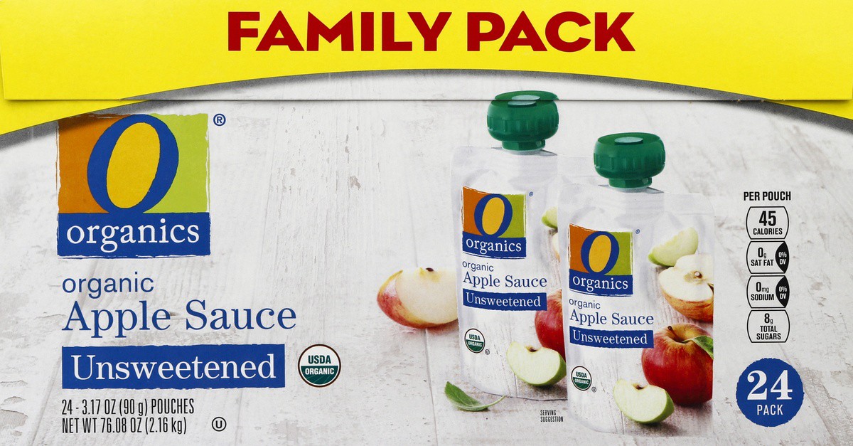 slide 2 of 7, O Organics Applesauce Unsweetened Pouch Fmly Pk, 24 ct; 3.17 oz