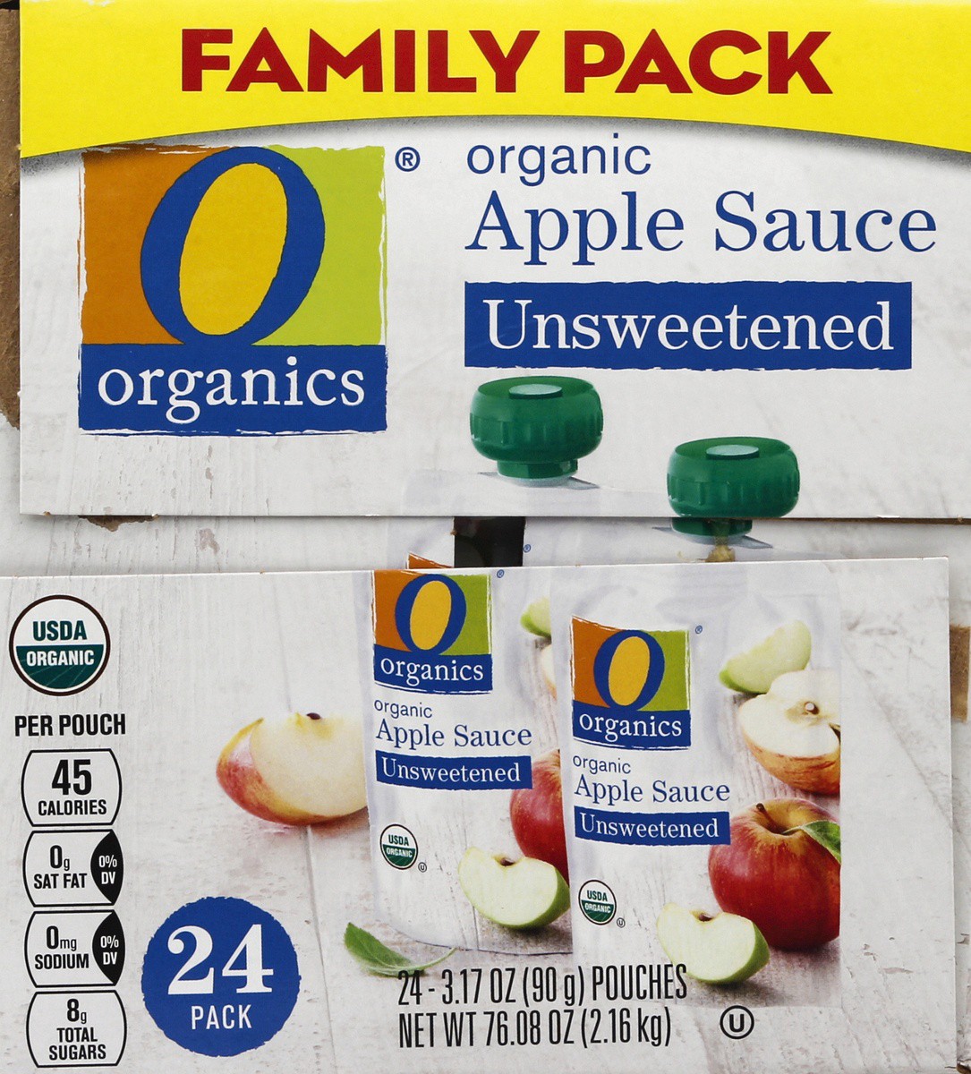 slide 4 of 7, O Organics Applesauce Unsweetened Pouch Fmly Pk, 24 ct; 3.17 oz