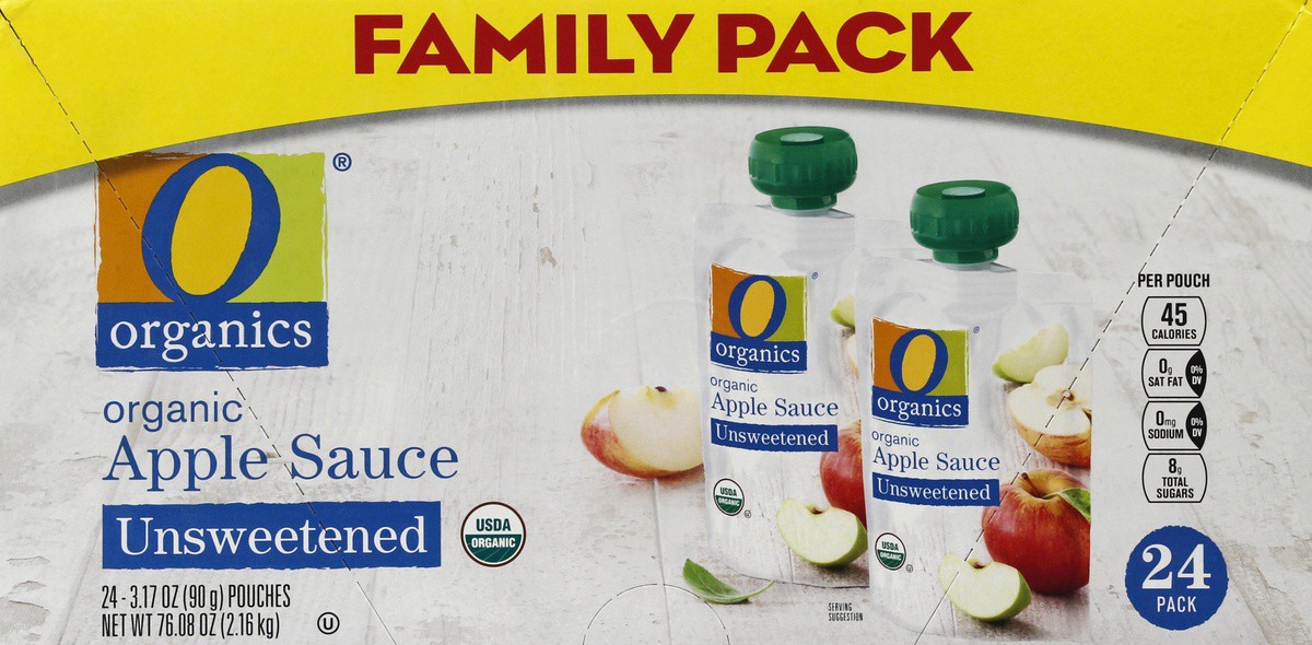 slide 5 of 7, O Organics Applesauce Unsweetened Pouch Fmly Pk, 24 ct; 3.17 oz