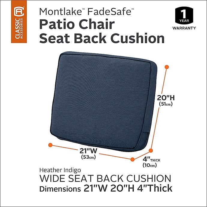 slide 4 of 5, Classic Accessories Montlake FadeSafe Lounge Back Cushion - Blue, 21 in x 20 in