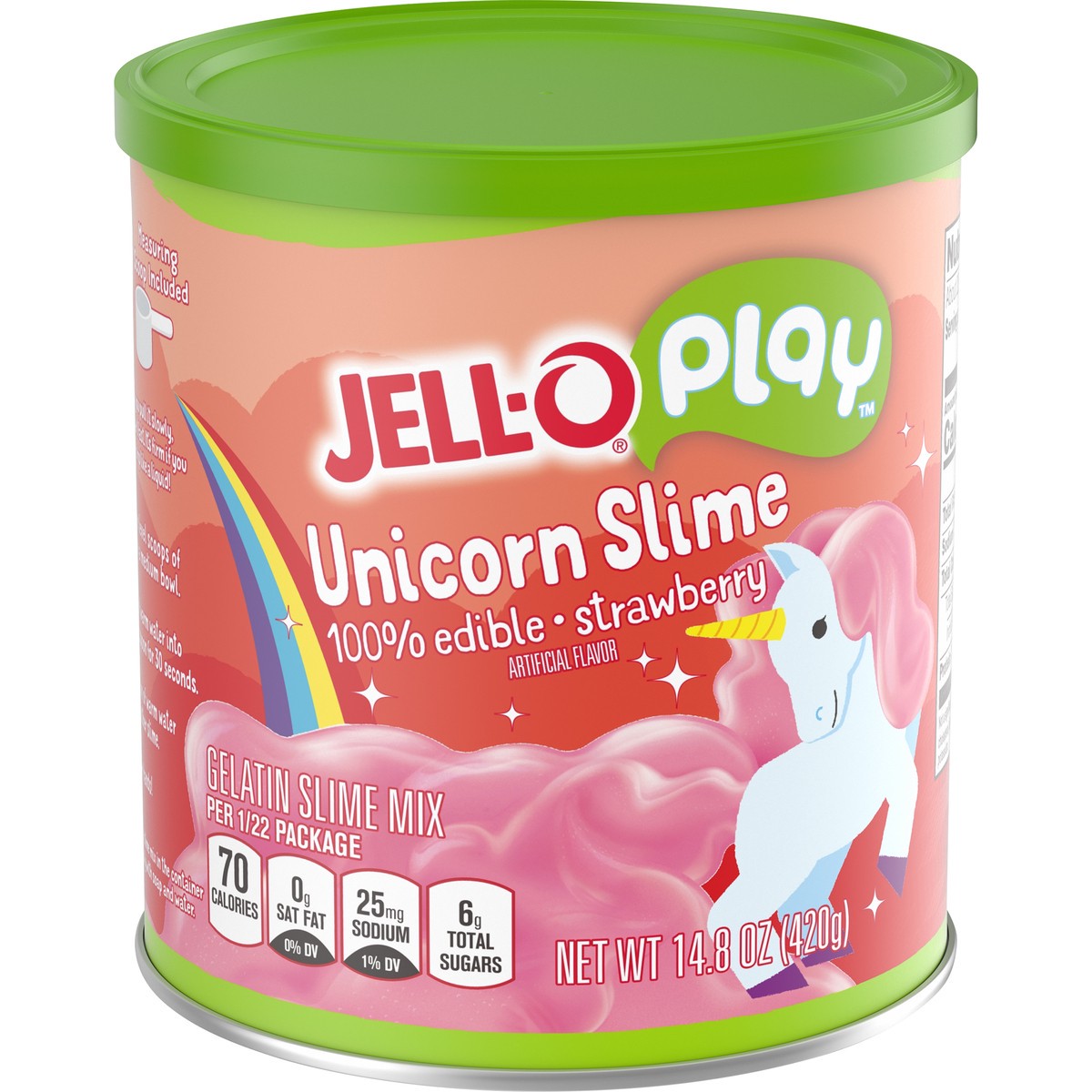 slide 6 of 9, Jell-O Play Unicorn Slime Kit with 100% Edible Strawberry Gelatin Mix, 14.8 oz Canister, 14.8 oz