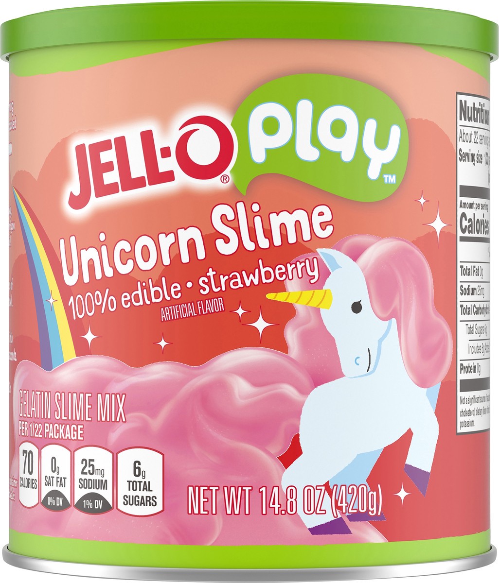 slide 5 of 9, Jell-O Play Unicorn Slime Kit with 100% Edible Strawberry Gelatin Mix, 14.8 oz Canister, 14.8 oz