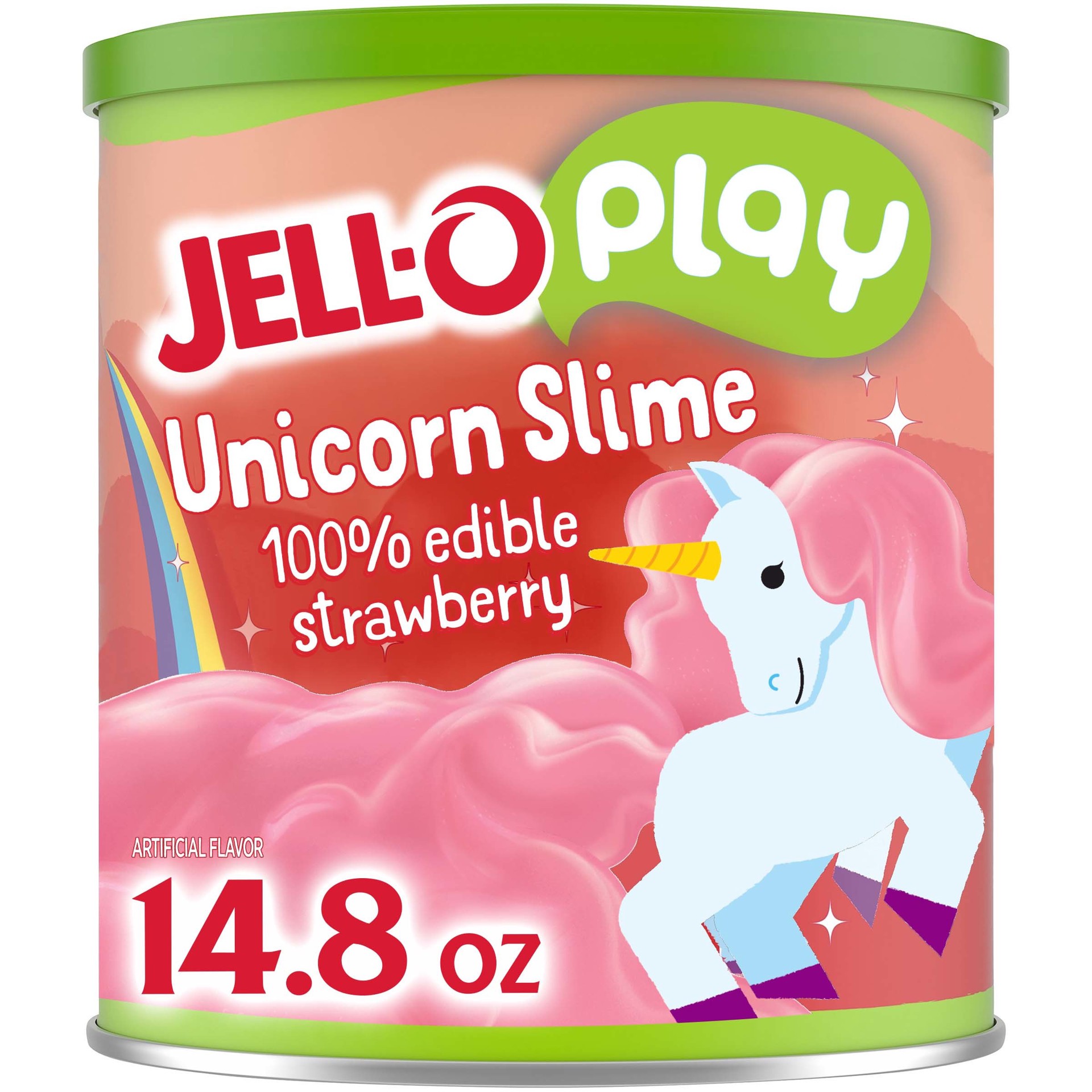 slide 1 of 9, Jell-O Play Unicorn Slime Kit with 100% Edible Strawberry Gelatin Mix, 14.8 oz Canister, 14.8 oz