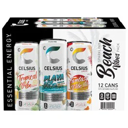 Celsius Live Fit Sparkling Tropical Vibe/Playa Vibe/Fantasy Vibe Energy Drink Beach Vibes Pack 12 - 12 fl oz Cans