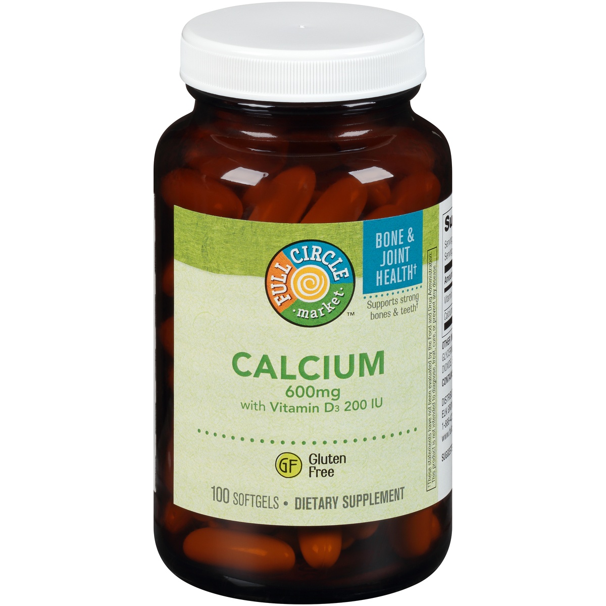 slide 1 of 1, Full Circle Market Calcium with Vitamin D Softgels, 100 ct; 600 mg