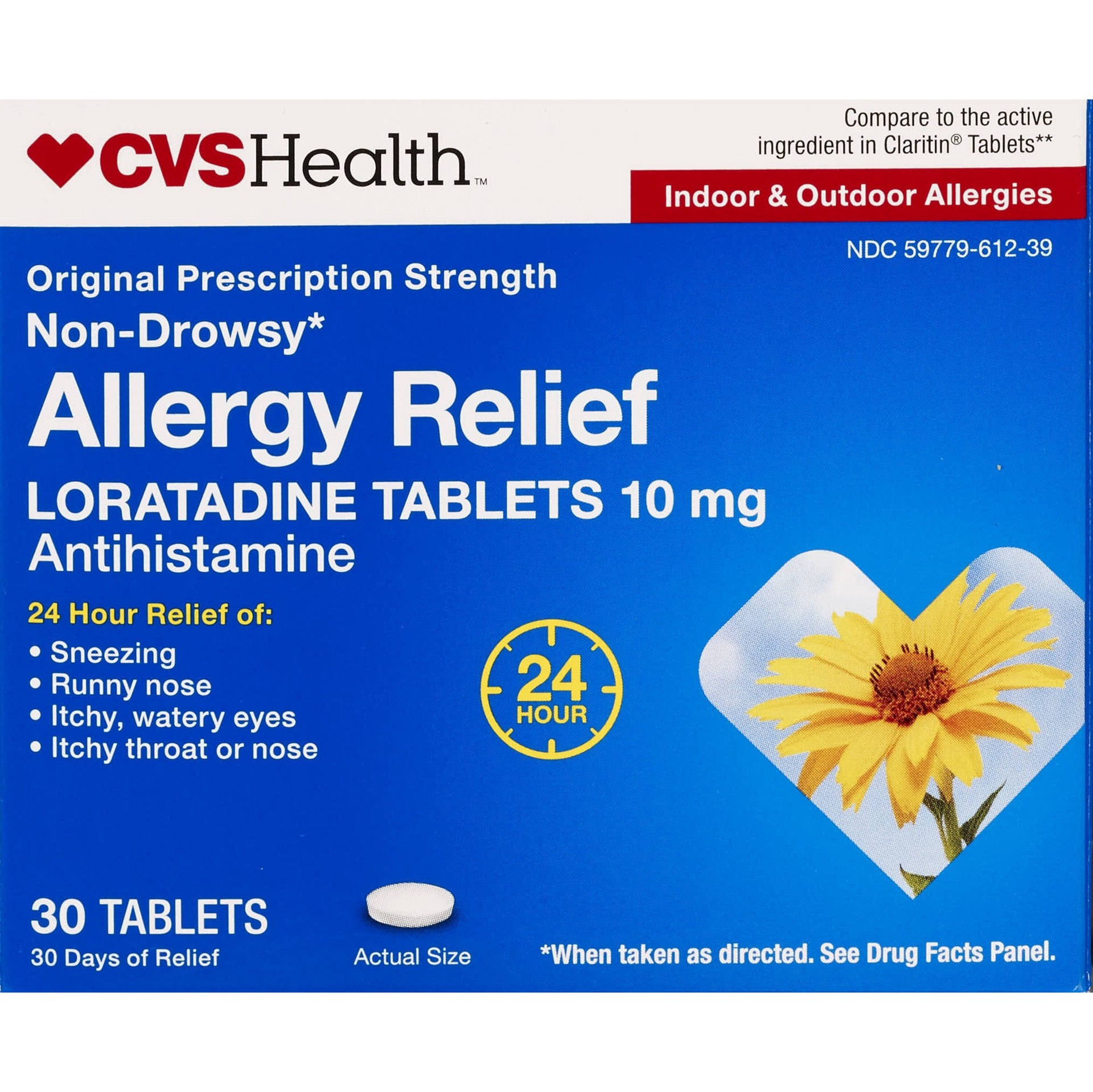 slide 1 of 1, Cvs Health 24hr Non Drowsy Allergy Relief Loratadine Tablets, 30 Ct, 30 ct