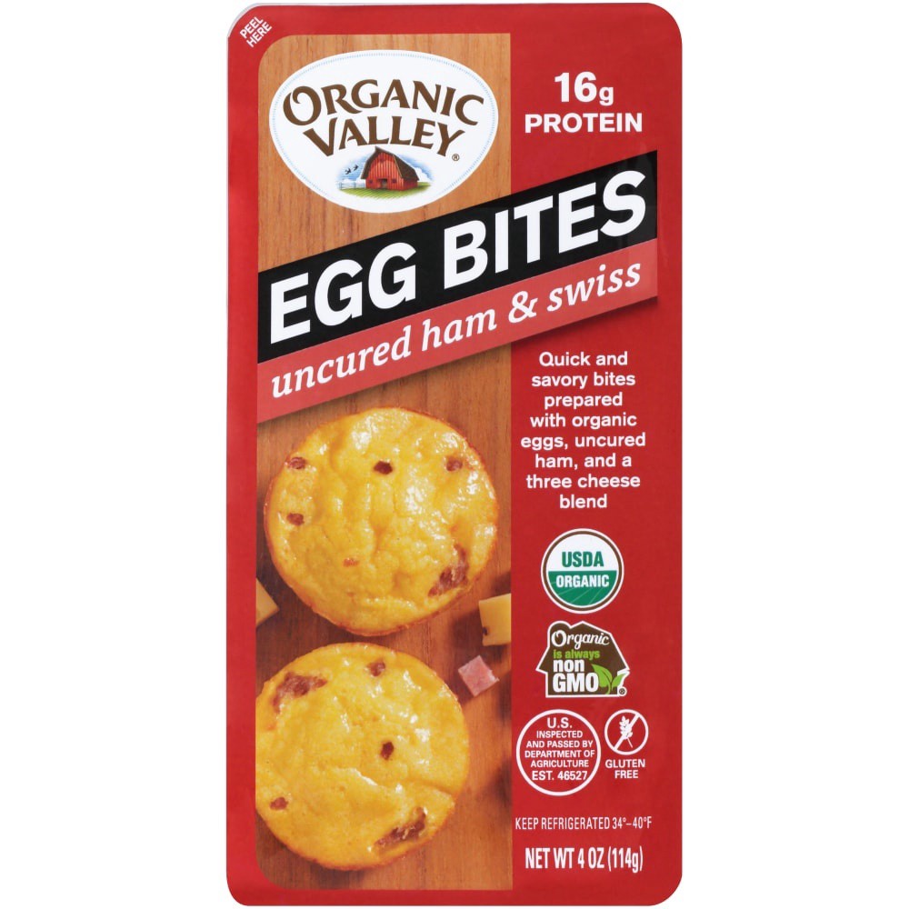 slide 1 of 2, Organic Valley Uncured Ham & Swiss Egg Bites Pack, 4 oz