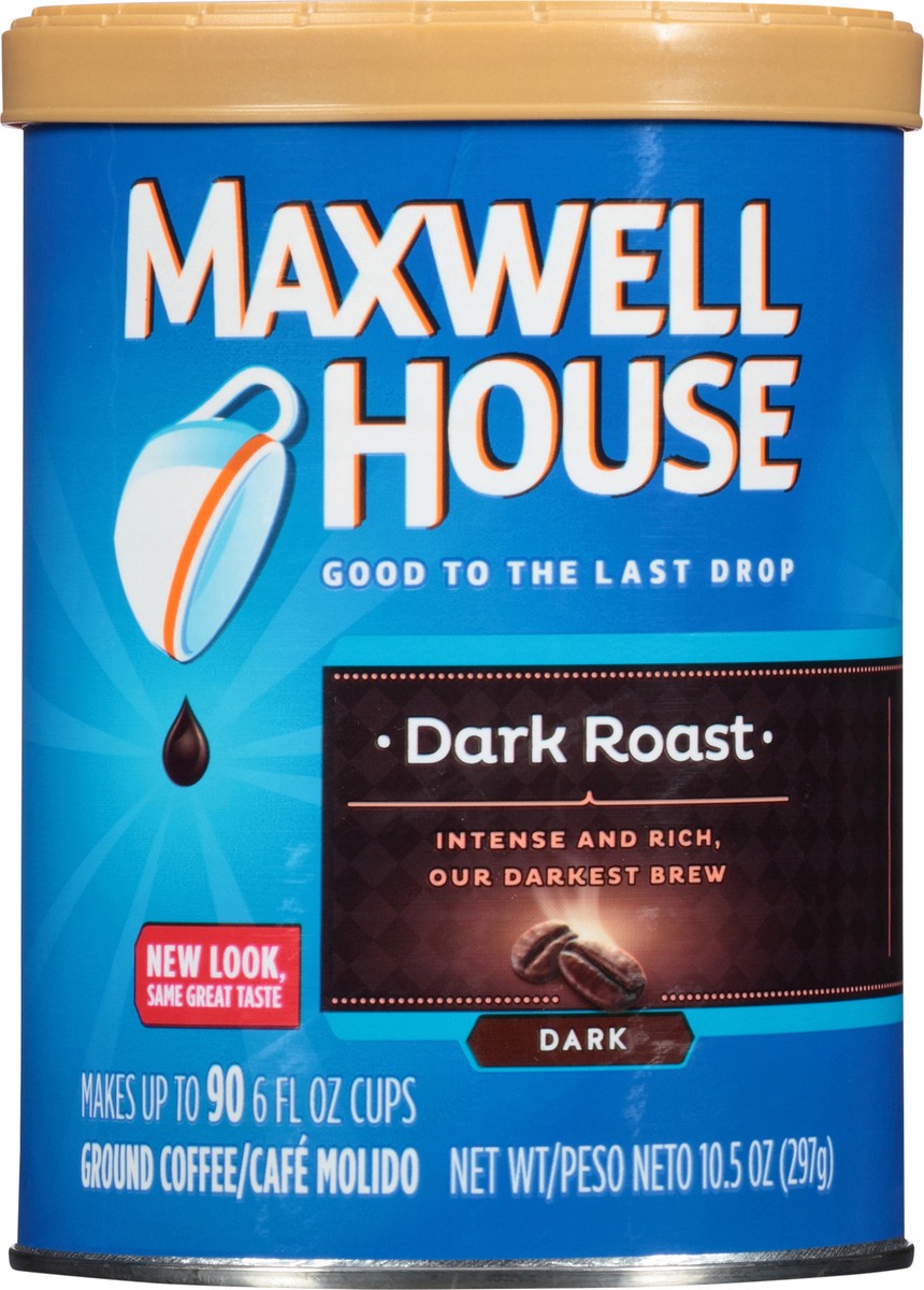 slide 3 of 10, Maxwell House Dark Roast Dark Ground Coffee, 10.5 oz Canister, 10.5 oz