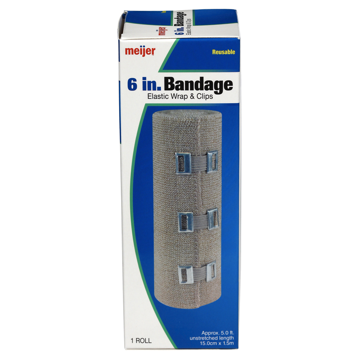 slide 2 of 6, Meijer Elastic Bandage Roll with Easy Clips, 6", 1 roll