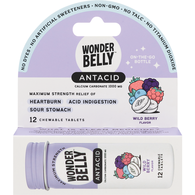 slide 1 of 1, Wonderbelly Chewable Antacid Wild Berry, 12 Ct, 12 ct