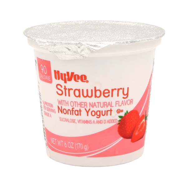 slide 1 of 1, Hy-Vee Strawberry Nonfat Yogurt, 6 oz