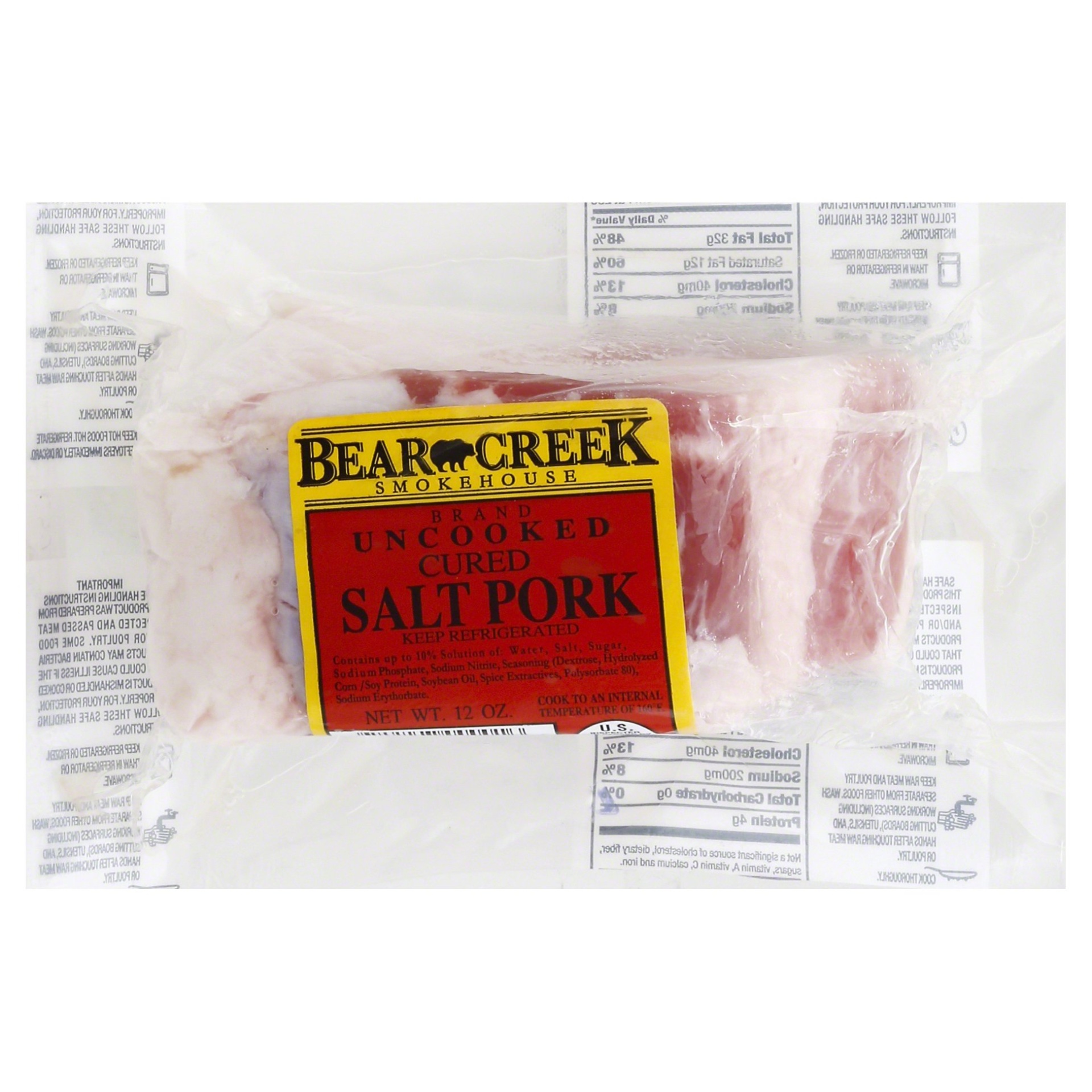 slide 1 of 5, Bear Creek Uncooked Cured Salt Pork, 12 oz