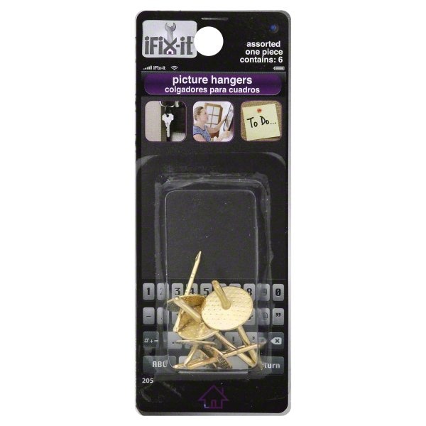 slide 1 of 1, Basix Picture Hangers, Assorted, 6 ct