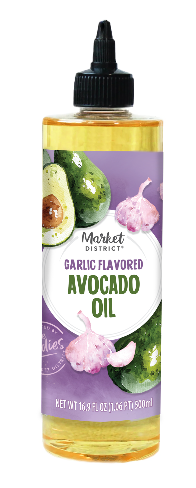 slide 1 of 4, Market District Avocado Oil, Garlic Flavored, 16.9 oz