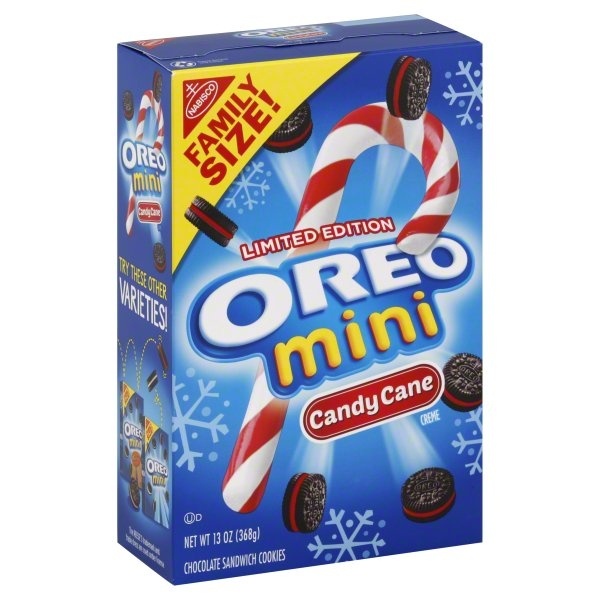 slide 1 of 1, Oreo Mini Limited Edition Candy Cane Creme Chocolate Sandwich Cookies, 13 oz