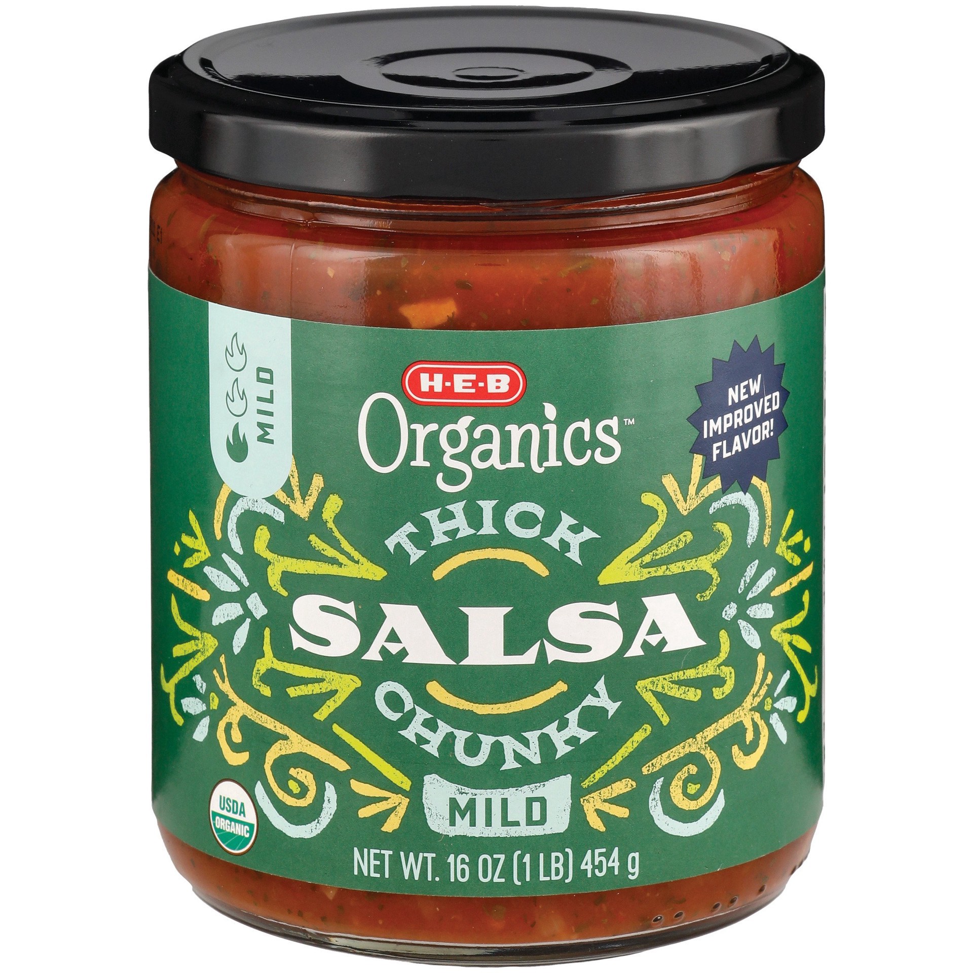 slide 1 of 1, H-E-B Organics Thick N' Chunky Mild Salsa, 16 oz