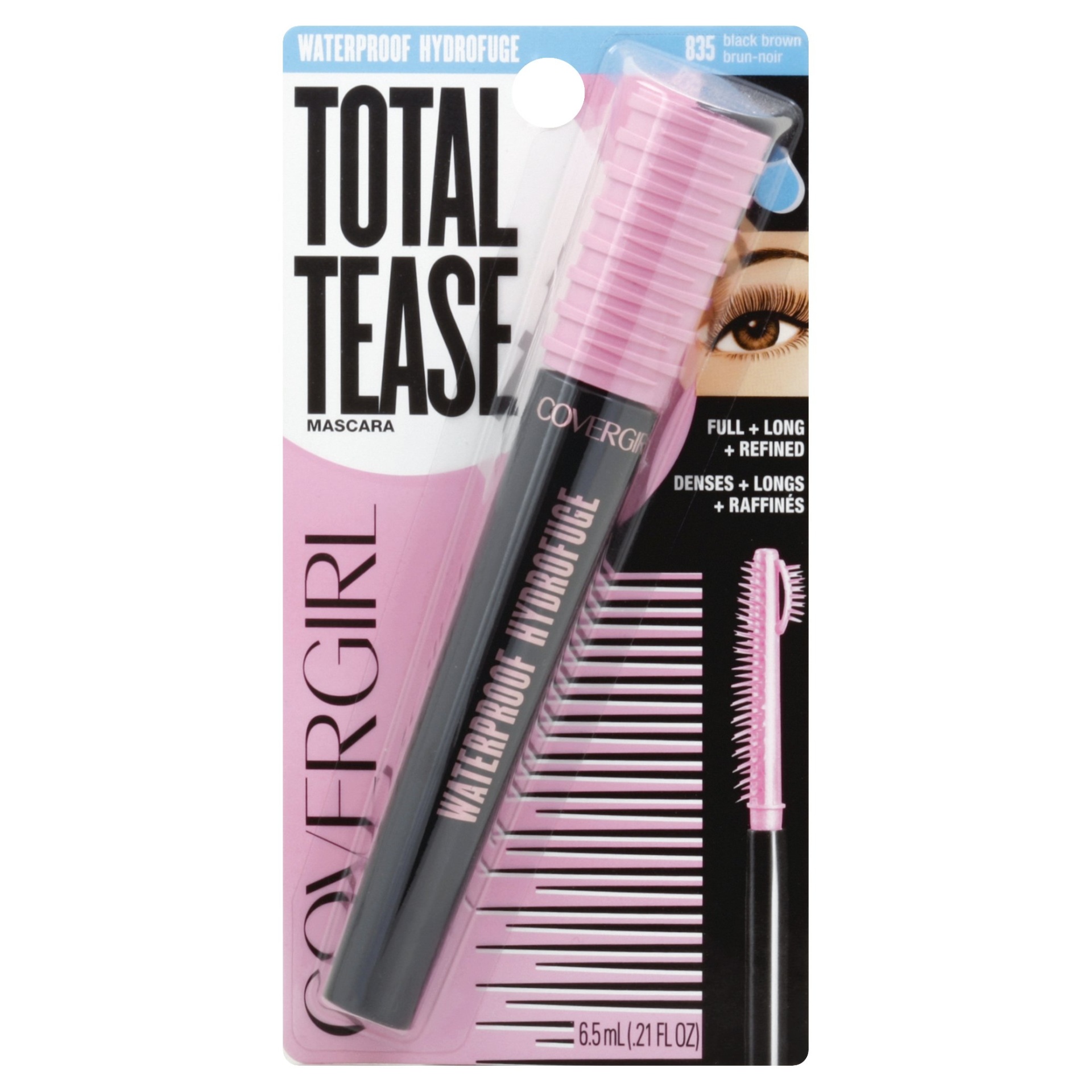 slide 1 of 7, Covergirl Total Tease Mascara Waterproof 835 Black Brown, 21 oz