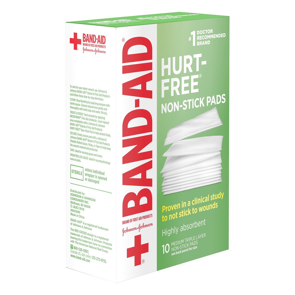 slide 3 of 7, BAND-AID Hurt-Free Non-Stick Pads with Hurt-Free Design for Wound Care & Wound Protection, Highly-Absorbent Individually-Wrapped Sterile Pads, Medium Size, 2 inches x 3 inches, 10 ct, 10 ct