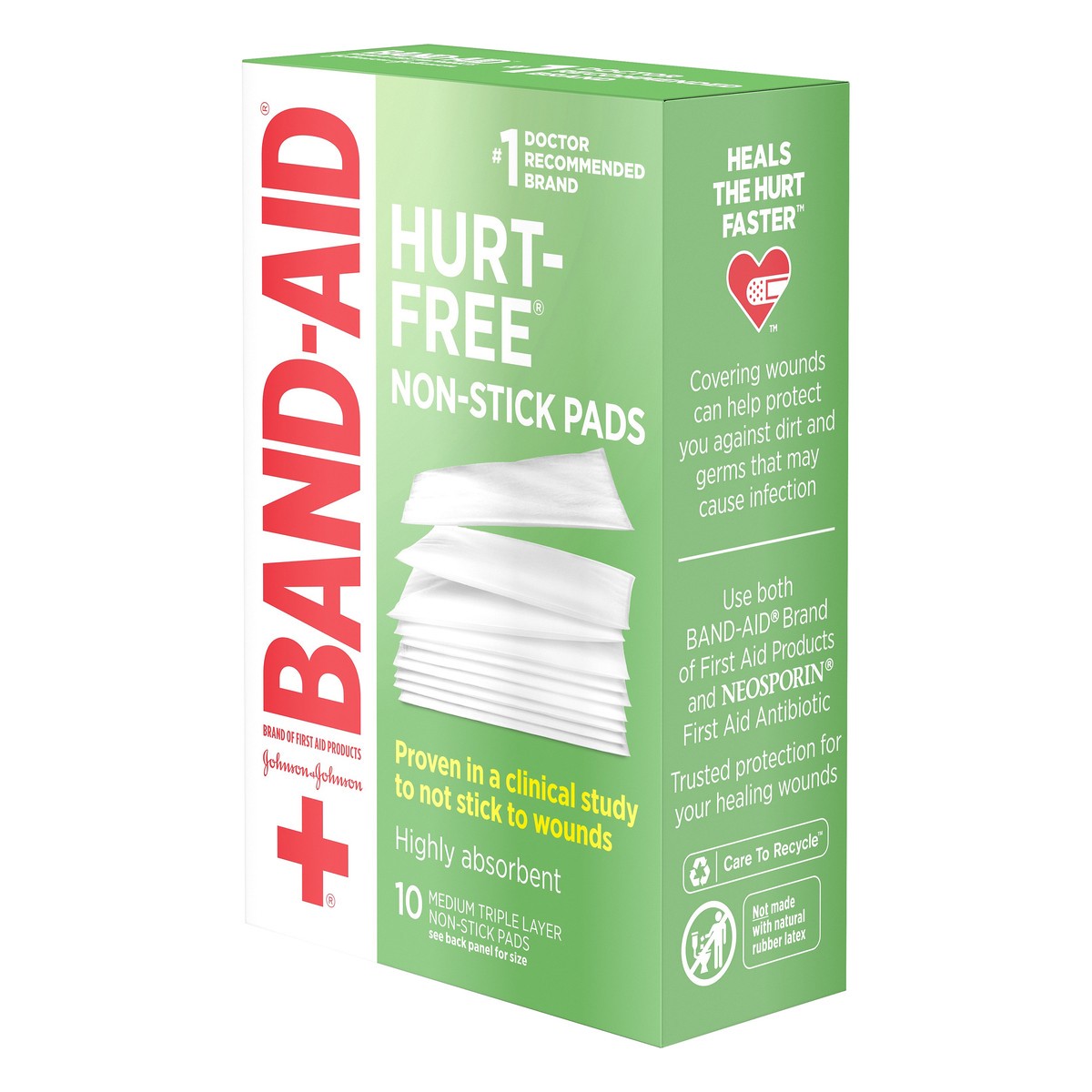slide 4 of 7, BAND-AID Hurt-Free Non-Stick Pads with Hurt-Free Design for Wound Care & Wound Protection, Highly-Absorbent Individually-Wrapped Sterile Pads, Medium Size, 2 inches x 3 inches, 10 ct, 10 ct