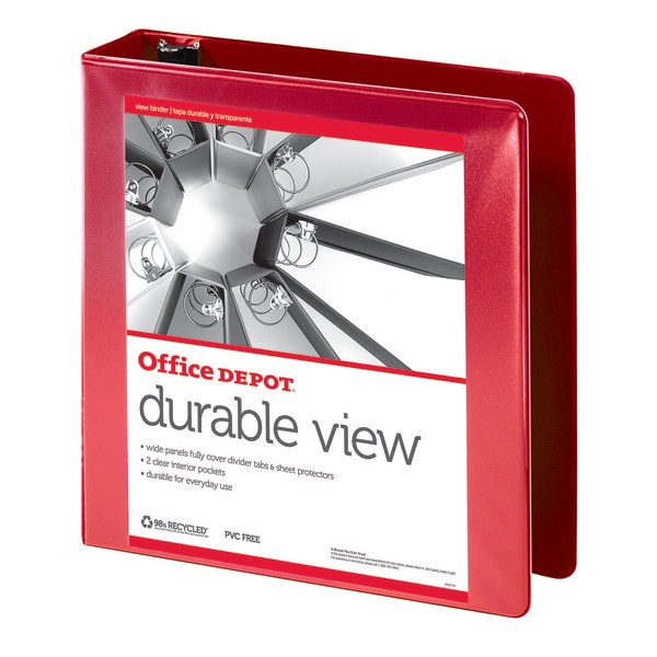 slide 4 of 5, Office Depot Brand Durable View Round-Ring Binder, 2'' Rings, Red, 2 in