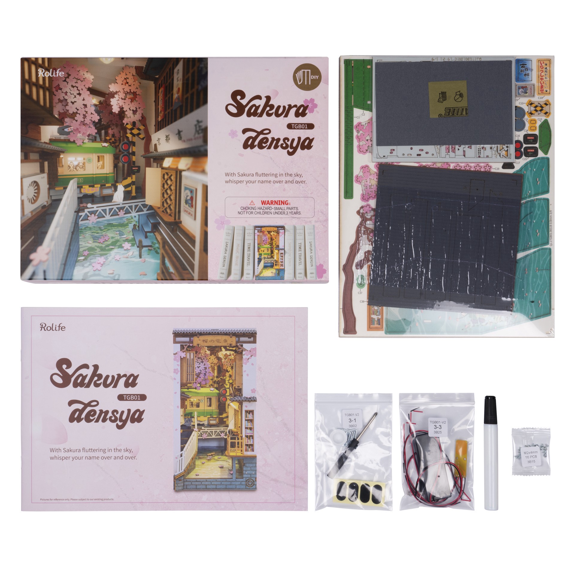 slide 9 of 9, Robotime Rolife Sakura Densya Diy Book Nook Shelf Insert Kit, 8.66 in x 7.48 in x 4.53 in