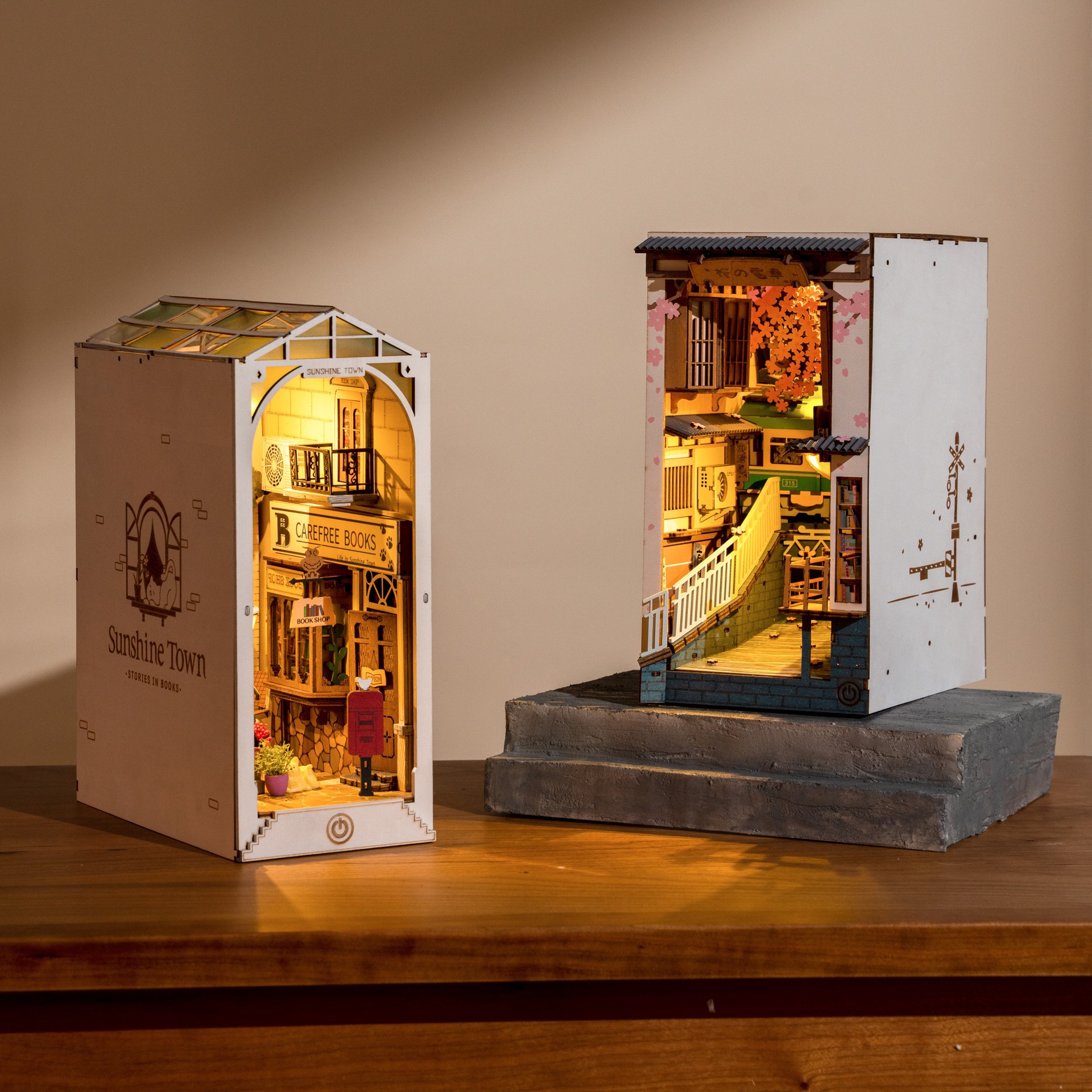 slide 7 of 9, Robotime Rolife Sakura Densya Diy Book Nook Shelf Insert Kit, 8.66 in x 7.48 in x 4.53 in