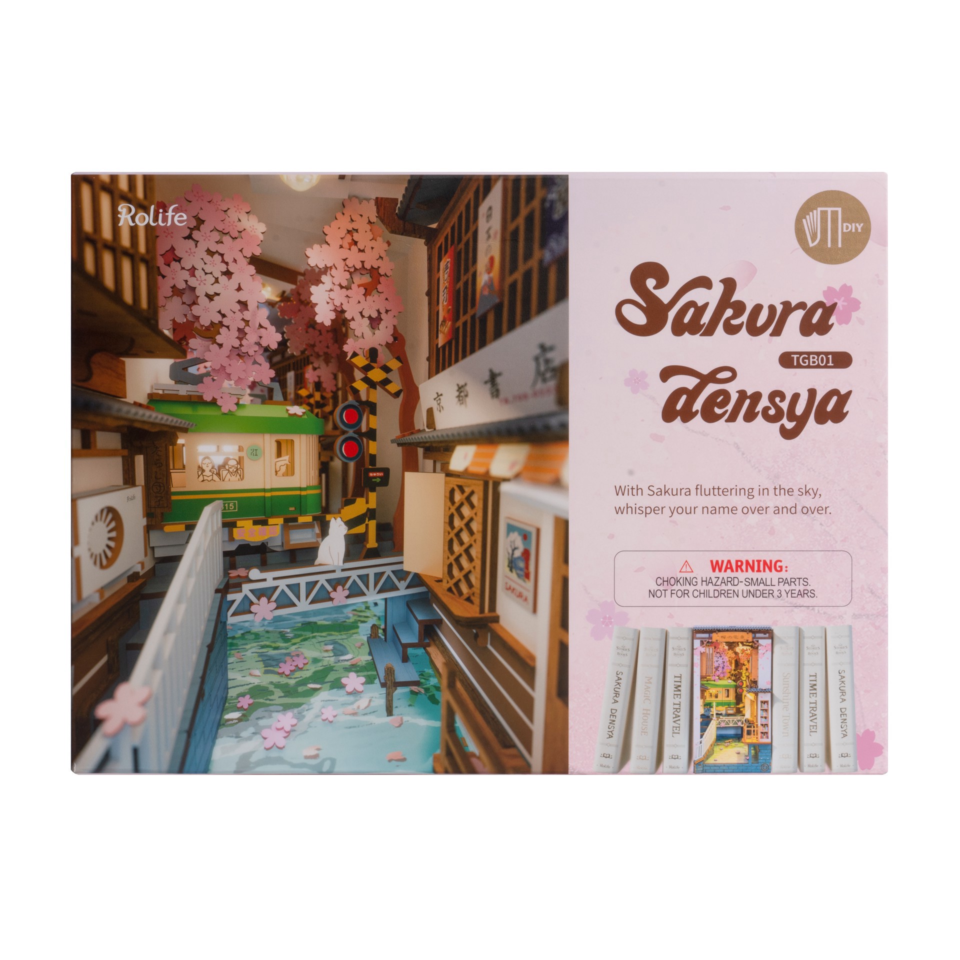 slide 8 of 9, Robotime Rolife Sakura Densya Diy Book Nook Shelf Insert Kit, 8.66 in x 7.48 in x 4.53 in