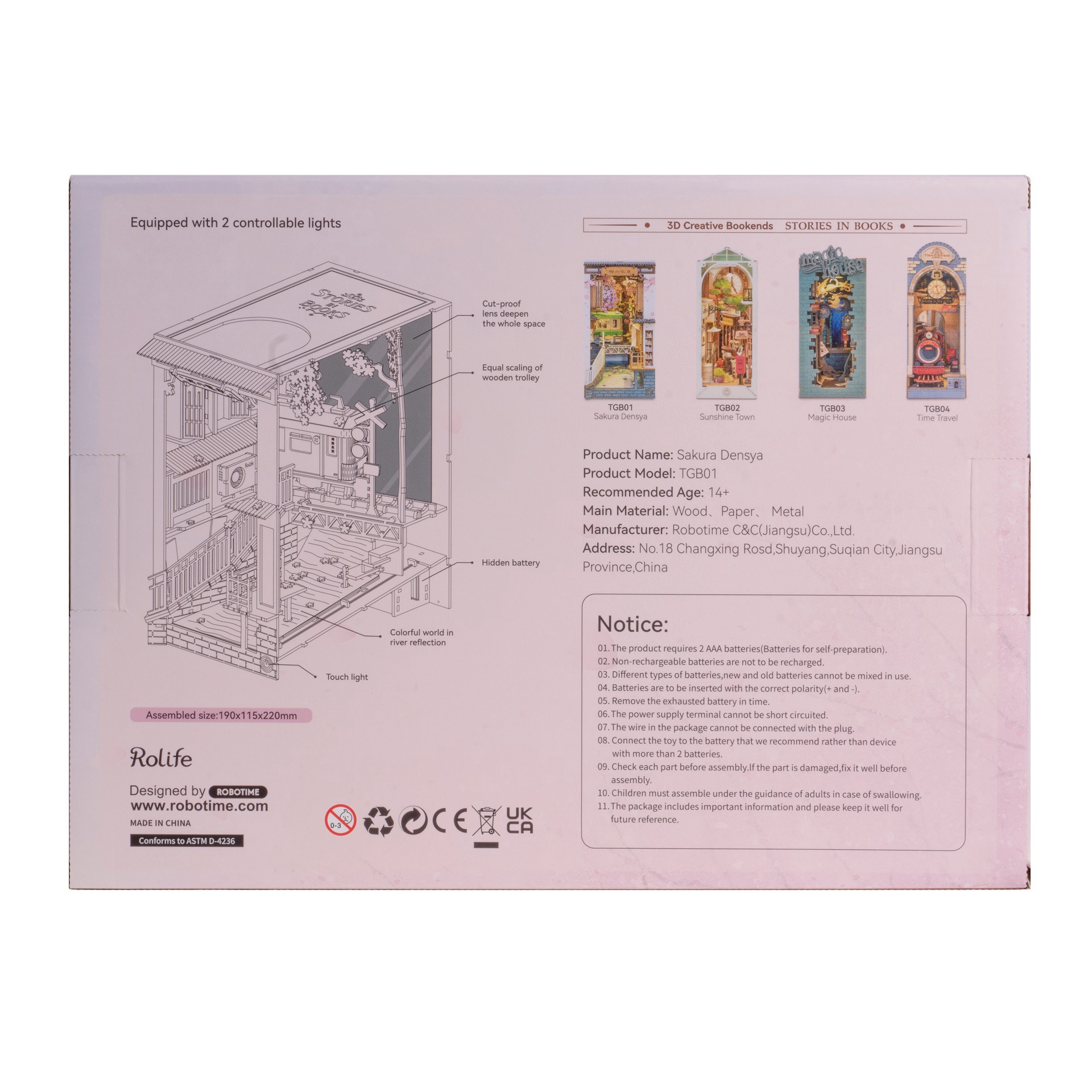 slide 4 of 9, Robotime Rolife Sakura Densya Diy Book Nook Shelf Insert Kit, 8.66 in x 7.48 in x 4.53 in