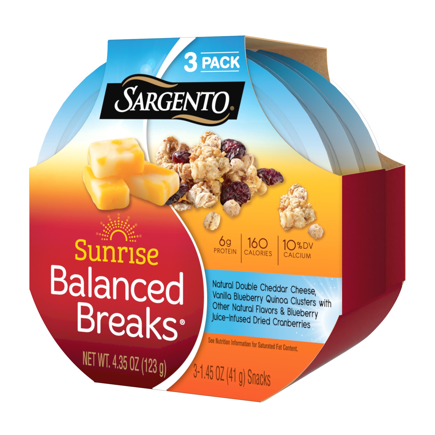 slide 4 of 7, Sargento Sunrise Balanced Breaks With Double Cheddar Cheese Blueberry Juiceinfused Cranberries And Vanilla Blueberry Quinoa Clusters, 4.35 oz