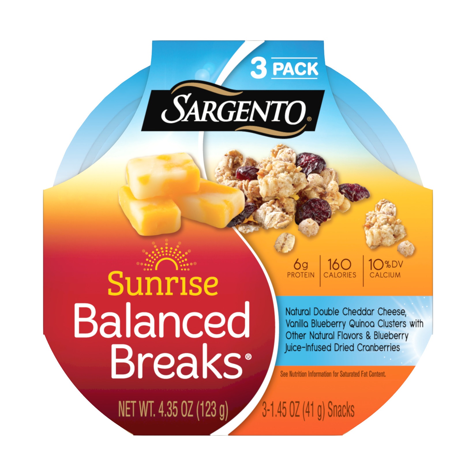 slide 1 of 7, Sargento Sunrise Balanced Breaks With Double Cheddar Cheese Blueberry Juiceinfused Cranberries And Vanilla Blueberry Quinoa Clusters, 4.35 oz