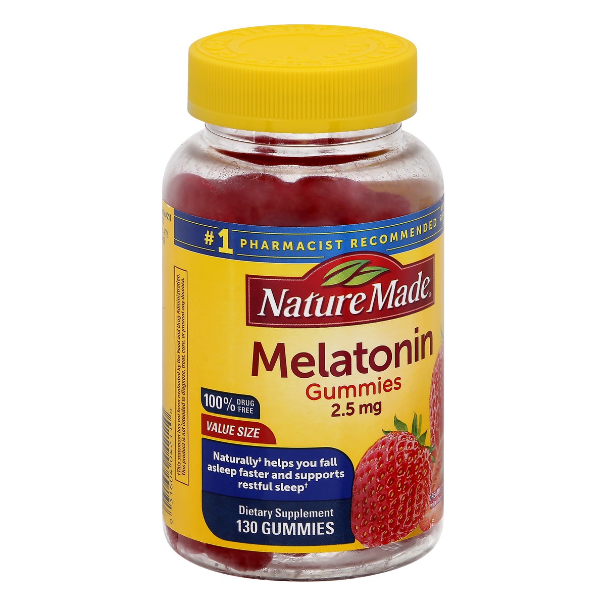 slide 11 of 12, Nature Made Melatonin 2.5 mg Gummies, 100% Drug Free Sleep Aid for Adults, 130 Gummies, 130 Day Supply, 130 ct