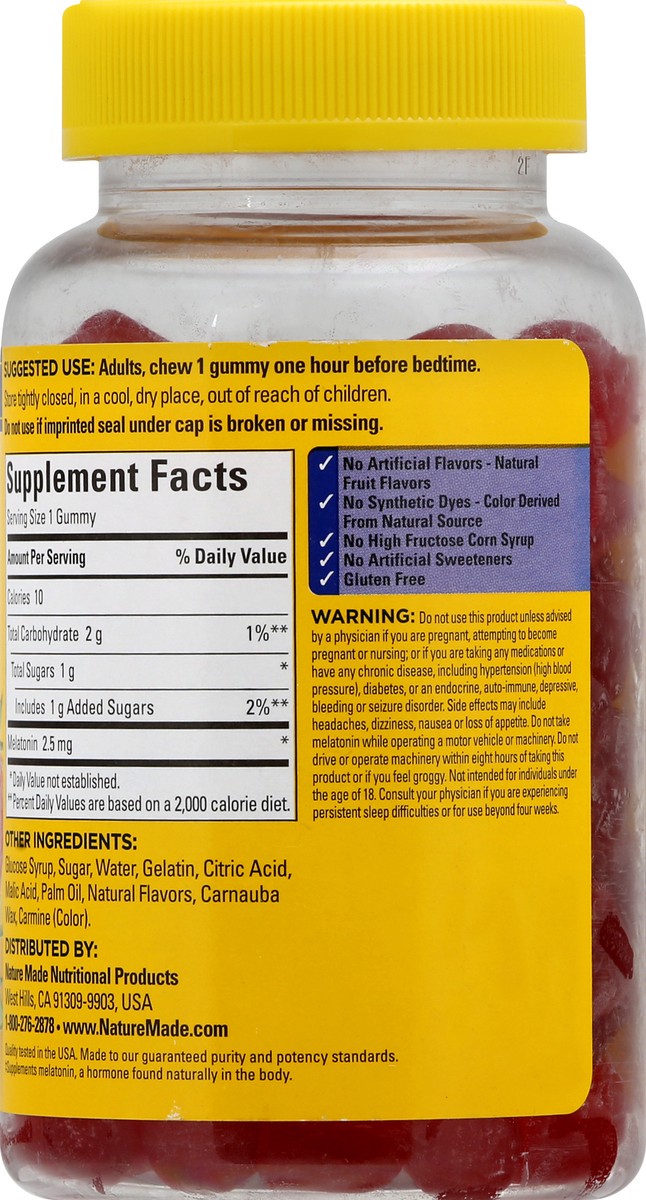 slide 5 of 12, Nature Made Melatonin 2.5 mg Gummies, 100% Drug Free Sleep Aid for Adults, 130 Gummies, 130 Day Supply, 130 ct