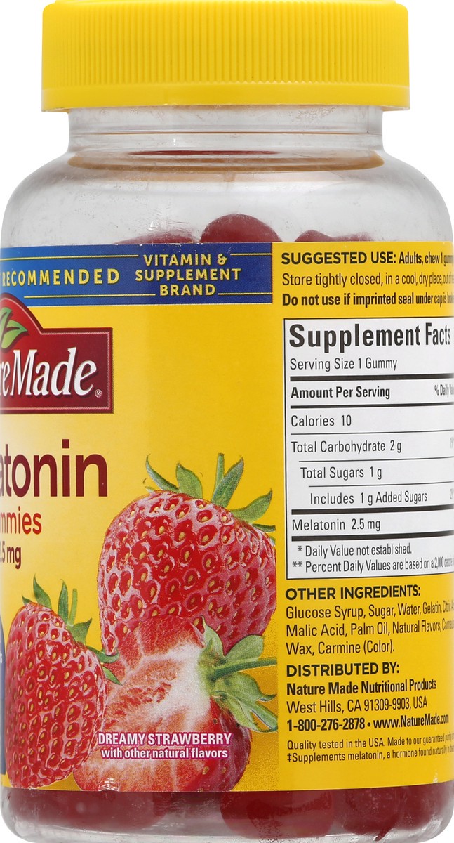 slide 10 of 12, Nature Made Melatonin 2.5 mg Gummies, 100% Drug Free Sleep Aid for Adults, 130 Gummies, 130 Day Supply, 130 ct